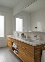 AFTER - New master bath with floating dual sink custom vanity.