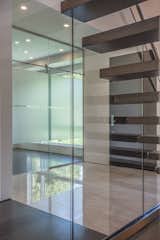 The glass wall allows light and  views under the stairs, making the basement stairs inviting, and allowing for expansive sitelines.  Photo 2 of 5 in Shadow on White Pallet by Berman Stairs