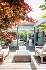 Outdoor, Small Patio, Porch, Deck, Hardscapes, Trees, and Wood Patio, Porch, Deck  Heller Frank Gehry Left Twist Cube from An Interior Designer Launches Her Career by Renovating Her Family’s Midcentury Eichler