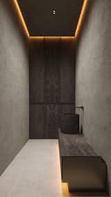 A minimalist washroom design with rich wood textures, soft lighting, and sleek, modern finishes for a warm, refined look.

#EO3H #sirotovarchitects #modernbath