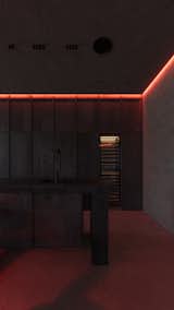 A modern kitchen with dark cabinetry and bold red accent lighting, creating a sophisticated, moody ambiance.

#EO3H #sirotovarchitects #kitchendesign