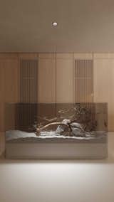 Zen-inspired terrarium with natural wood backdrop