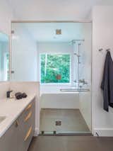 Bath Room, Light Hardwood Floor, Enclosed Shower, Medium Hardwood Floor, Drop In Sink, Alcove Tub, and Recessed Lighting  Photo 17 of 18 in Mountain Retreat by Catherine Truman Architects