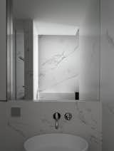 Bath Room, Ceiling Lighting, Ceramic Tile Wall, and Pedestal Sink  Photos