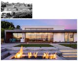Rear Elevation | A sunken firepit provides uninterrupted views from the house. A before and after shows the remodeled volumetric expression