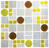 Chartreuse Olive and Clear Iridescent Glass Tile

1 sf Light and dark chartreuse fused glass circular tiles are dropped boldly into squares of iridescent white tiles with chartreuse hand made squares. A stunning fresh twist on color perfect for any vertical installation, backsplash or accent wall. 

http://www.susanjablon.com/mbs30-209a.html