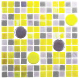 Black Hole Sun Glass Tile Design

Patterned grey and chartreuse hand made circular and square tiles are a bold mix of shape and color. Perfect for a graphic backsplash or accent feature wall. 

http://www.susanjablon.com/mbs30-210a.html