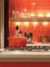 Breathe in this energizing blend of 1/6" Bright Orange Glass Subway and 1/6" Red Glass Subway Tile to start your week! (Sku# 6138008 and Sku# 1987046) #tile #glasstile #mosaictile #kitchenremodel #homedecor #homeimprovement #kitchendesign #modernkitchen