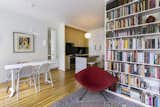 A view from the living room into the kitchen and space.