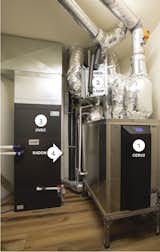 Mechanical room in center of house (trunk of the tree) provides superior indoor air quality and thermal comfort: 1) Build Equinox's Conditioning ERV with 2) Geo-ground loop pre-heat exchanger for 15% boost in efficiency 3) Mitsubishi heat pump single zone air handler 4) Radon mitigation pipe up to roof top