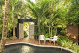 Outdoor, Garden, Walkways, Side Yard, Gardens, Small, Hardscapes, Trees, Plunge, Standard Construction, Wood, Decking, Landscape, and Metal Clean lines and mass groupings of plants help create a sense of openness and space within a small garden.  Outdoor Garden Landscape Trees Plunge Photos from Von Phister