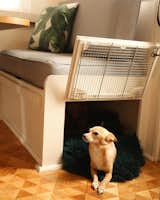 The seat base storage was converted to a fun kennel for the couple's dog, Fox.