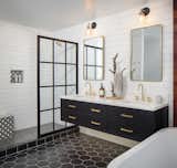 "Deliberate and intentional material placement was imperative to make this high contrast bathroom balanced," said Maggio. "Given that there was not much textural contrast, tile shape helped bring interest to the finishes."