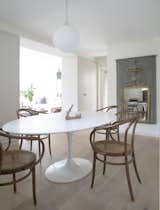 From this direction, it’s possible to see how the new built-in cabinetry separates the dining room from the new living room in the addition.