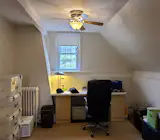 Before: Another room with awkward angles and a painted beam.