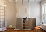 The cabinet is about four-and-a-half feet wide, but when the doors are open, is more than seven feet. There's functional storage inside, and an integrated champagne chiller.