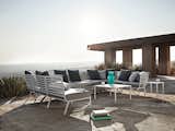 Inspired by the sleek yachts of the French Riviera, the Vista outdoor lounge collection features strong horizontal lines formed into flowing, curved shapes, creating a visually light, yet welcoming form.