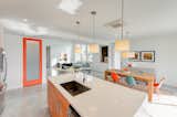 kitchen, dining, and living