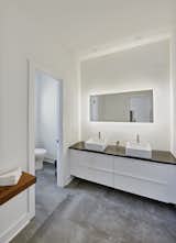 Bath Room, Vessel Sink, Engineered Quartz Counter, Recessed Lighting, Accent Lighting, and Porcelain Tile Floor  Photo 17 of 22 in The Walnut House by Content Architecture + Interiors