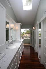 Bath Room, Enclosed Shower, Undermount Sink, and Medium Hardwood Floor Master Bathroom with French doors to Deck  Photo 9 of 10 in de la Grulla by Christine M Lampert, Architect