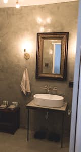 master bath, custom vanity, heirloom mirror, LinenMe towel, artisanal fixtures
