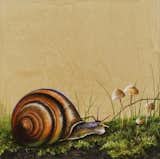 In Time is a fun painting on polished plaster where I played with impasto for the soil, moss, shrooms and an over sized snail! 

Mixed Media 12" x 12" Framed panel $365
