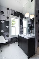 Bath Room, Ceramic Tile Floor, Accent Lighting, and Pendant Lighting  Photo 2 of 19 in Plywood by Trey McCampbell from A Victorian Cottage in Houston Finds New Life as a Local Firm's Office