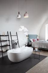 Bath Room, Freestanding Tub, Medium Hardwood Floor, and Pendant Lighting The deluxe  Photo 4 of 20 in A Stylish Hostel in a Historic Czech Fortress Starts at $16 a Night