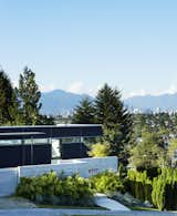 Outdoor, Shrubs, Trees, Gardens, Front Yard, Walkways, and Grass Upon entry, the cascading form of the home is minimized. In view, is a board-formed concrete wall and a south-facing garden, with harbor views in the background.

  Photo 1 of 7 in A Contemporary Home Cascades Down the Hillside in Vancouver