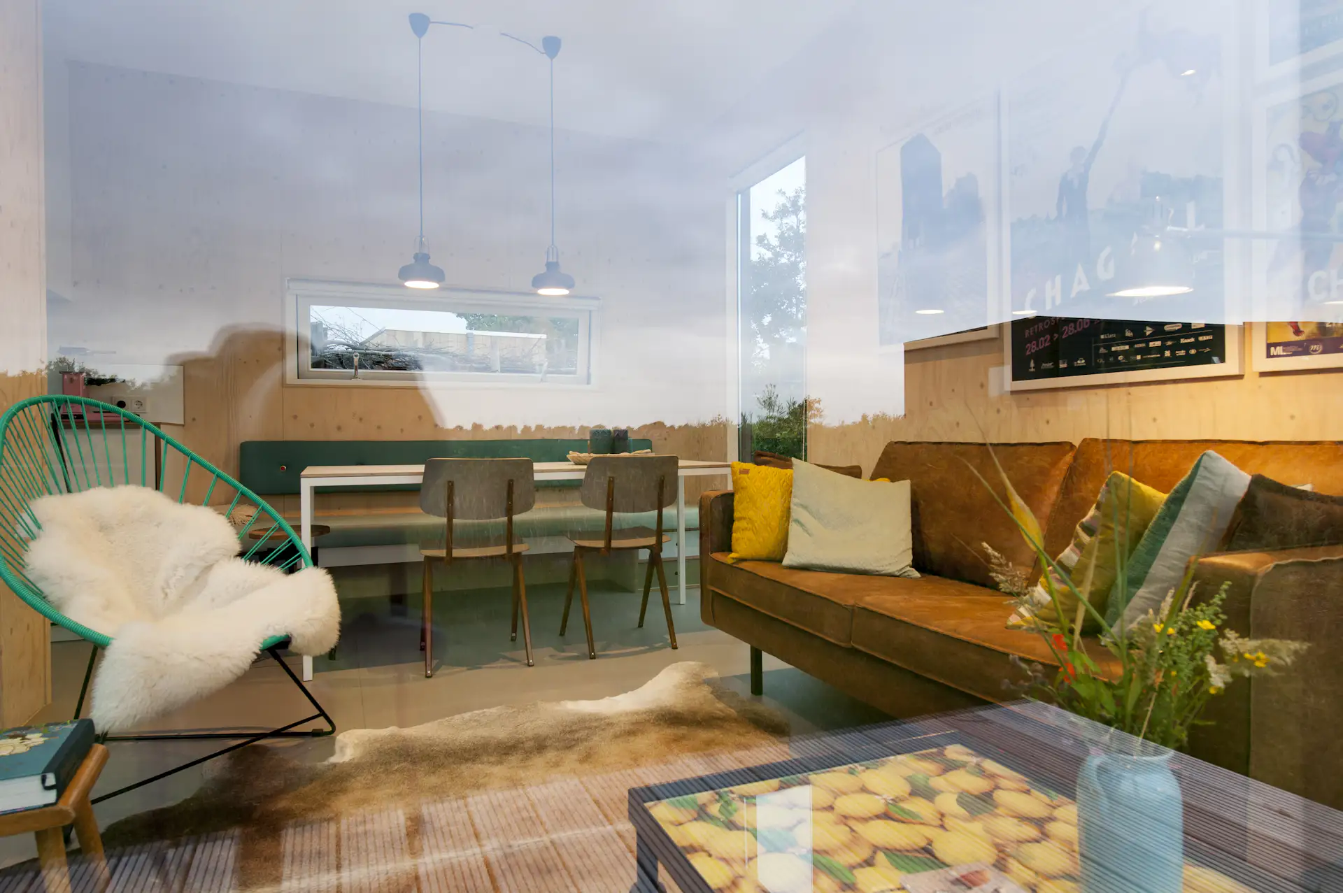 Modern, chic furnishings and colorful artwork create a stylish interior setting.