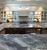 This stunning 'Blue de Savoie' marble countertop is the focal point of this kitchen. 
This kitchen island serves as a practical dining table and a decorative centrepiece. 
Find the perfect countertop for your home today: http://www.egmcorp.com/marble/blue-de-savoie