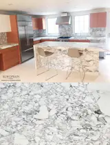 This kitchen design features a fantastic kitchen island, backsplash and benchtop in Arabescato Vagli marble.

This timeless marble is a very fine-grained white marble with small dark grey-green veins.

Find out more about its antibacterial properties on our website: http://www.egmcorp.com/marble/arabescato-vagli-azerobact