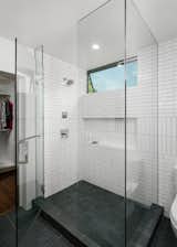 Shower with clerestory window for privacy at bathroom adjacent to walk-in closet