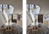 Entry with Dutch door beyond the Dining Room with stair to reading room mezzanine above