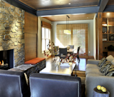 Furnishings were selected in warm neutral tones accented with pops of color.