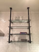 Kitchen, Metal Cabinet, and Subway Tile Backsplashe Kitchen Shelving with black steel brackets with glass shelves  Photo 7 of 13 in Shelving Units by Dustin Anderson