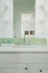 Bath Room, Wall Lighting, Undermount Sink, Engineered Quartz Counter, Accent Lighting, and Glass Tile Wall Guest Bathroom  Photo 2 of 36 in Modern Nostalgia Remodel by Kimball Modern