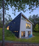 Consistent to passive solar design, windows on the north battered wall are smaller. 