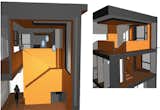 Concept sketch: The main living spaces were removed from the street level in an open floor plan arrangement.  The stair was therefore an important element in connecting the entry level to the main living space.  With a tight budget, the stair and kitchen were treated as folded planes using drywall and light to animate the interior.