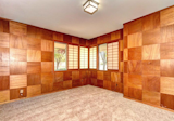 Checkerboard room of custom Mahogany paneling and Soji screens. This is being turned into an eclectic man cave.