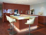 Kitchen, Quartzite Counter, Dark Hardwood Floor, Ceiling Lighting, Colorful Cabinet, Track Lighting, Refrigerator, Wall Oven, Undermount Sink, and Cooktops Kitchen/bar  Photo 2 of 12 in House SILENOS by Roomdresser