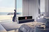 The LG OLED TV R rolls into its base, sit in "line mode" (pictured) or roll up for a full TV screen