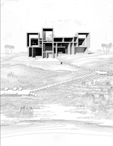 An original sketch of the house shows Rudolph's vision. "The exceptional wild Florida site 60 feet above the Atlantic Ocean is a counterfoil to the geometry of the structure," Paul Rudolph said of the home.