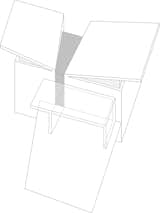Conceptual diagram of the two blocks sit that come together in the middle with a wedge-shaped volume that forms the entrance and the vertical circulation leading to the main spaces of the house