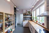 High ceilings and the snaking light structure provided a great opportunity to use the vertical space of the studio for hanging lights, terrariums and plants 