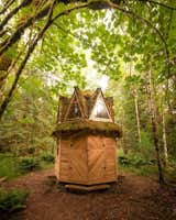 Exterior, Wood Siding Material, Cabin Building Type, and Tiny Home Building Type The octagon cabin that they call home.  Photo 4 of 34 in 10 Tiny Home Dwellers You Should Follow on Instagram Right Now