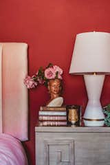 Thomas creates a thoughtful vignette on the guest room nightstand. 