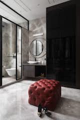 Bath Room, Ceiling Lighting, One Piece Toilet, Marble Floor, Marble Wall, Engineered Quartz Counter, and Enclosed Shower  Photo 4 of 15 in APP Residence by Purple Studio