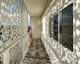 Patterns cast across residential balcony