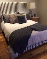 teener room -- stripes and lots of grey for him